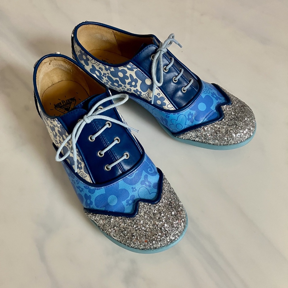 John Fluevog 2023 sparkle glitter floral Oxford Martha Fellowship Shoes 9.5 9